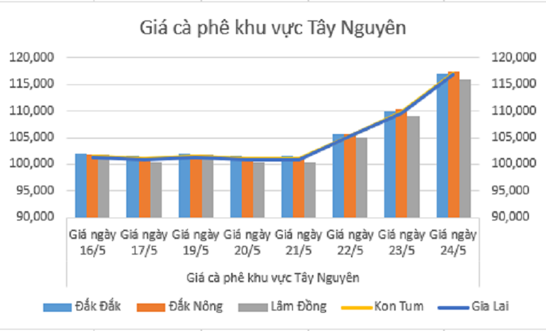 Biểu đồ giá cà phê ngày 24.5.2024