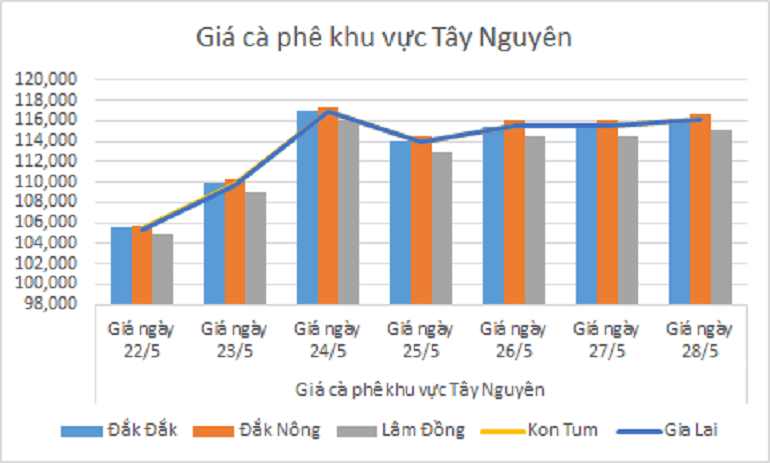 Biểu đồ giá cà phê ngày 28.5.2024