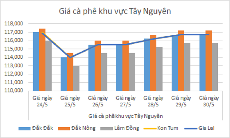 Biểu đồ giá cà phê ngày 30.5.2024