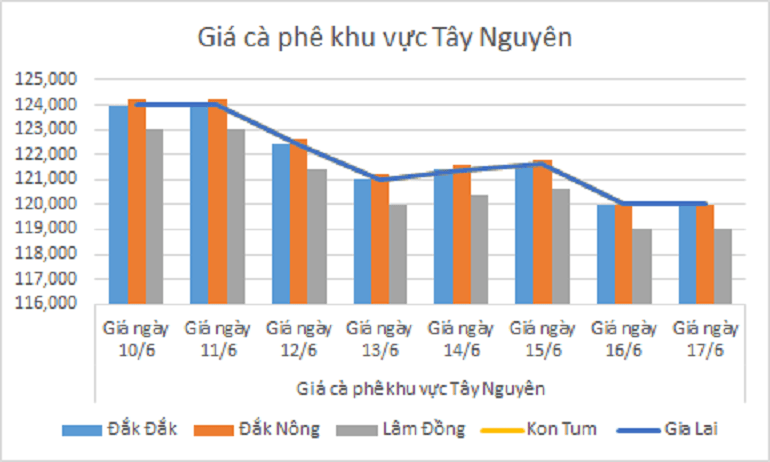 Biểu đồ giá cà phê ngày 17.6.2024