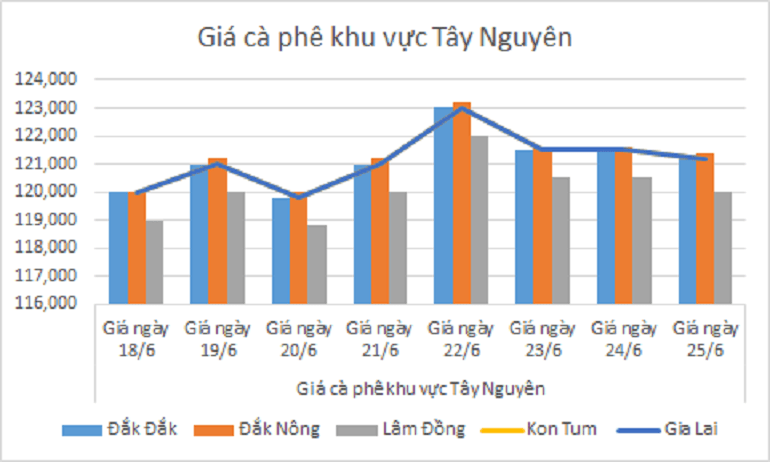 Biểu đồ giá cà phê ngày 25.6.2024