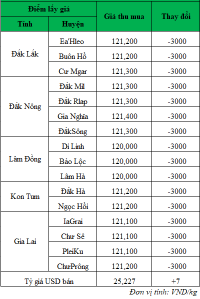 Giá cà phê hôm nay ngày 27/6/2024, giá cà phê mới nhất