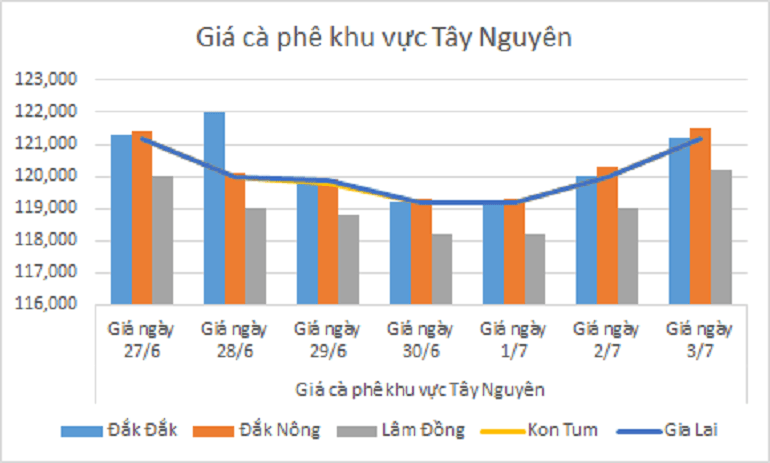 Biểu đồ giá cà phê ngày 3.7.2024