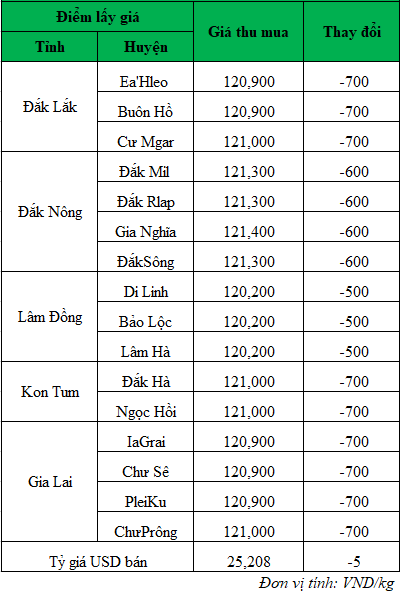 Giá cà phê hôm nay ngày 5/7/2024