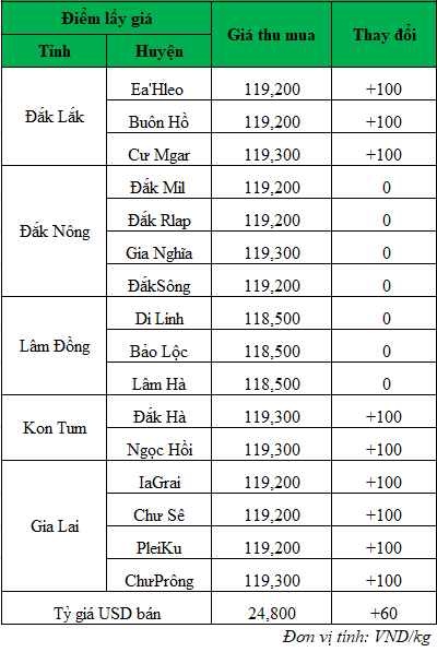 Giá cà phê cập nhật mới nhất ngày hôm nay