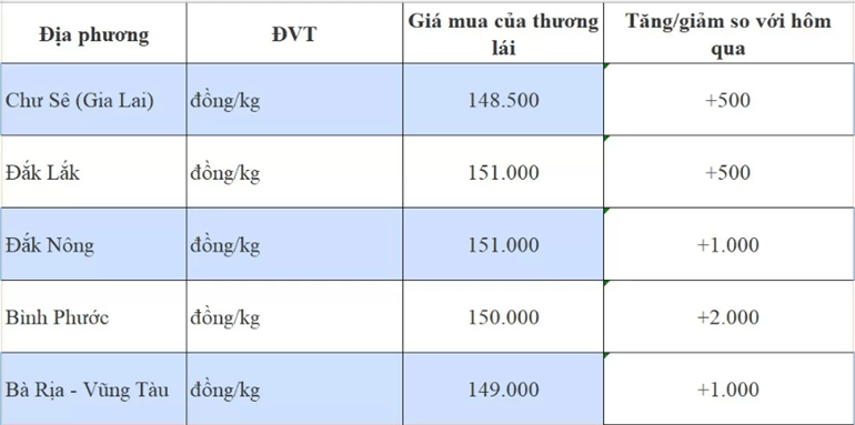 Giá cà phê trong nước hôm nay